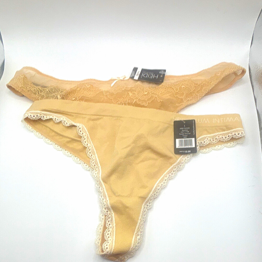 HEIDI KLUM INTIMATES HEIDI THONG SEAMLESS SHEER STRETCH FLORAL LACE BEIGE L 2PK